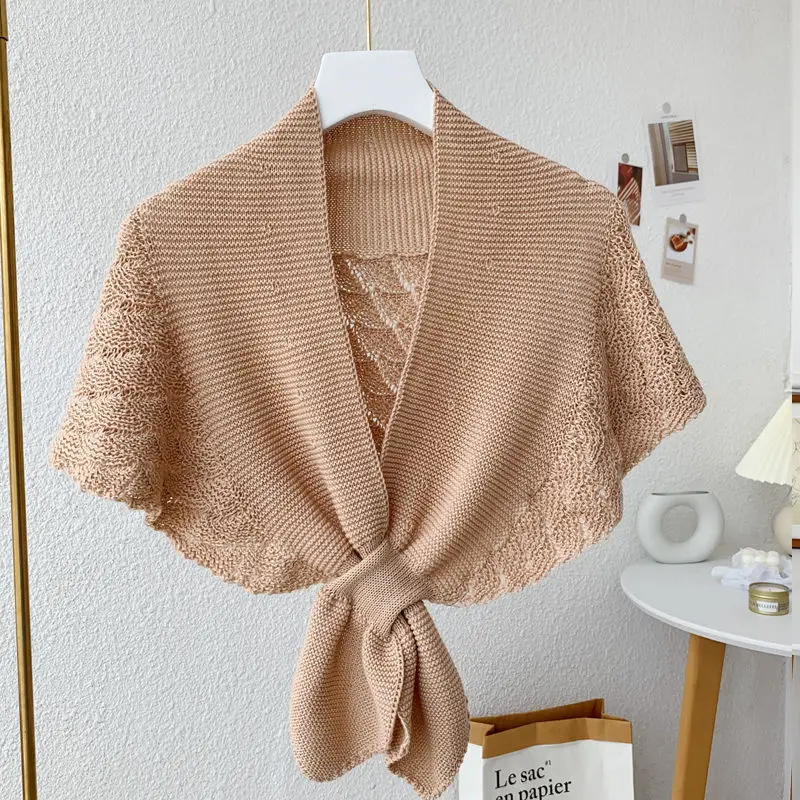 

Khaki US Scale Fall Knit Shawl Women Shoulders Cape Vest Fake Collar Capes Knotted Scarf Girl Neck Guard Boy Poncho Wraps Cloak