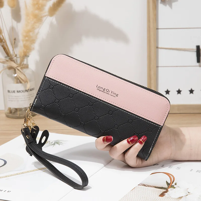 

Pu Hit Color Women Wallets Fashion Long Zipper Wallets for Women 2022 Luxury Stitching Tassel Clutch Trend All-match Card Holder