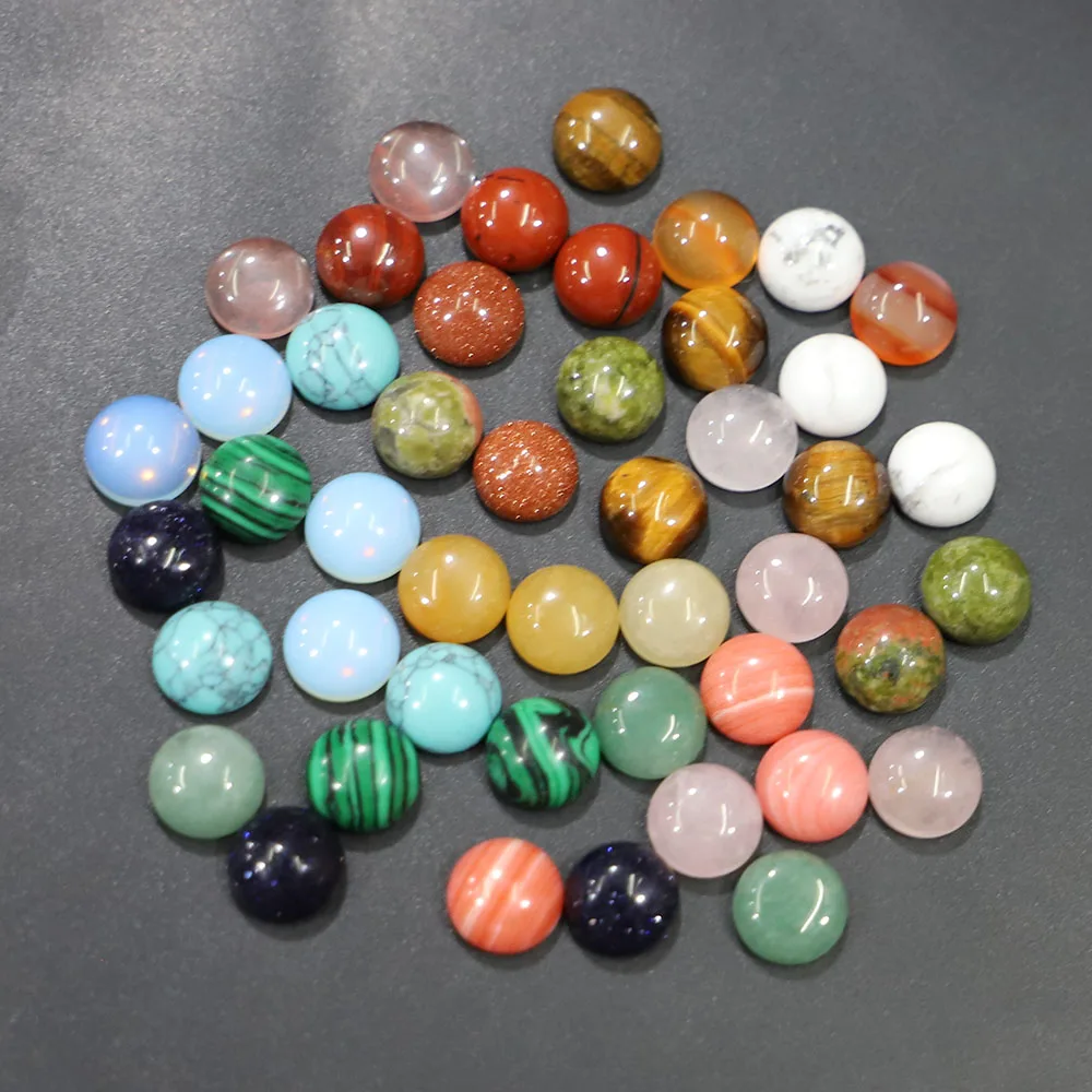 10MM Natural Stone Round Cabochon Ornaments Amazonite Rhodochros Amethyst Beads Charms DIY Jewelry Accessories Wholesale 50Pcs