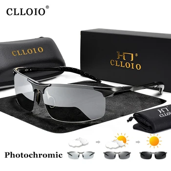 CLLOIO Aluminum Photochromic Sunglasses Men Polarized Day Night Driving Chameleon Glasses Anti-Glare Change Color Sun Glasses UV 1