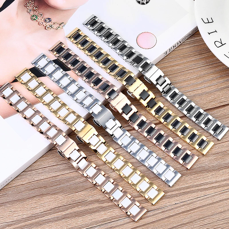 Браслет керамический женский из нержавеющей стали с застежкой-бабочкой 20 мм