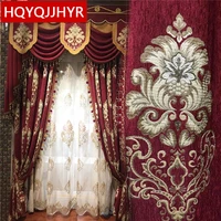 luxury wine red jacquard blackout villa curtains for bedroom windows high quality custom living room kitchen valance curtains