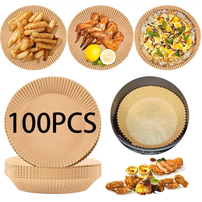

100PCS Air Fryer Cooking Disposable Liner Paper Oven Non-Stick Mat Round Waxed Paper Cheesecake Butter Baking Mat Kitchen Gadget