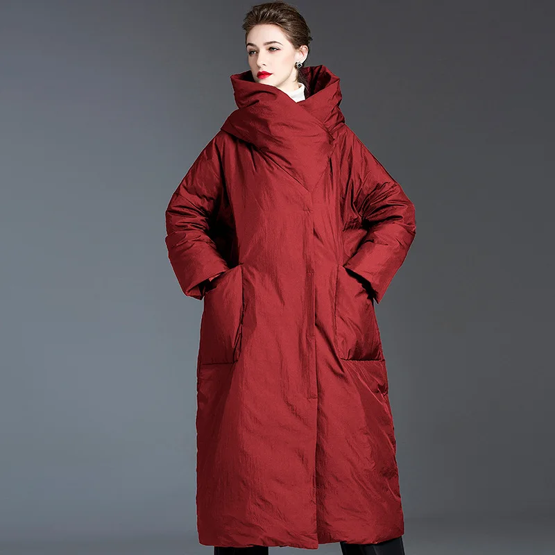 Fashionable Warm Winter Female Jacket Duck Down Long Parka Loose Fit Hooded Coat For Women