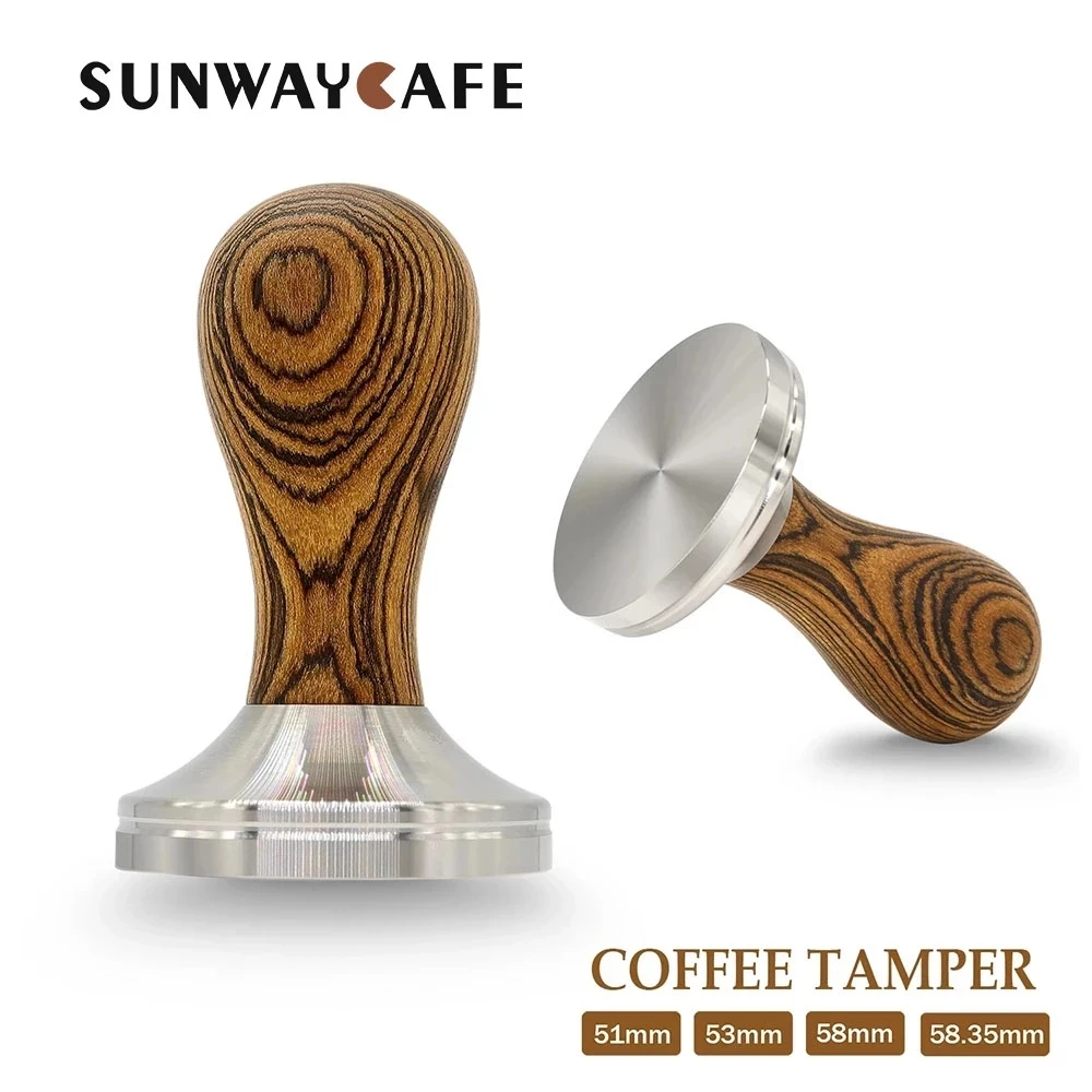 51/53/54/58/58.35mm Coffee Tamper Golden Sandalwood Handle 304Stainless Steel Coffee Powder Hammer Espresso Cafe Tools Barista