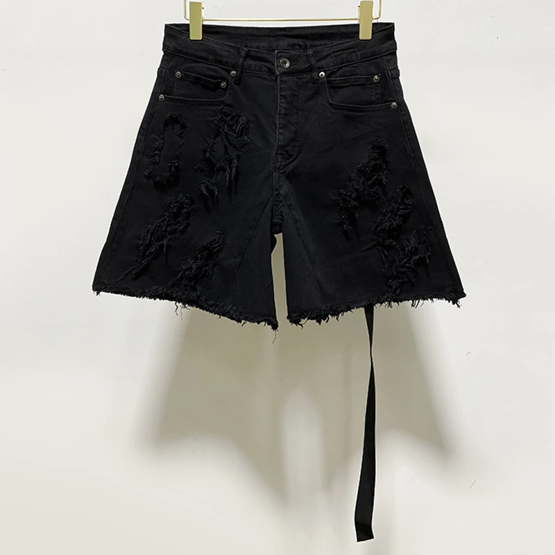 

Fashion Denim Shorts Rick Men's Pants Hole Ripped Design Men Trousers Streetwear Owens Pants for Women Techwear Woman Clothes