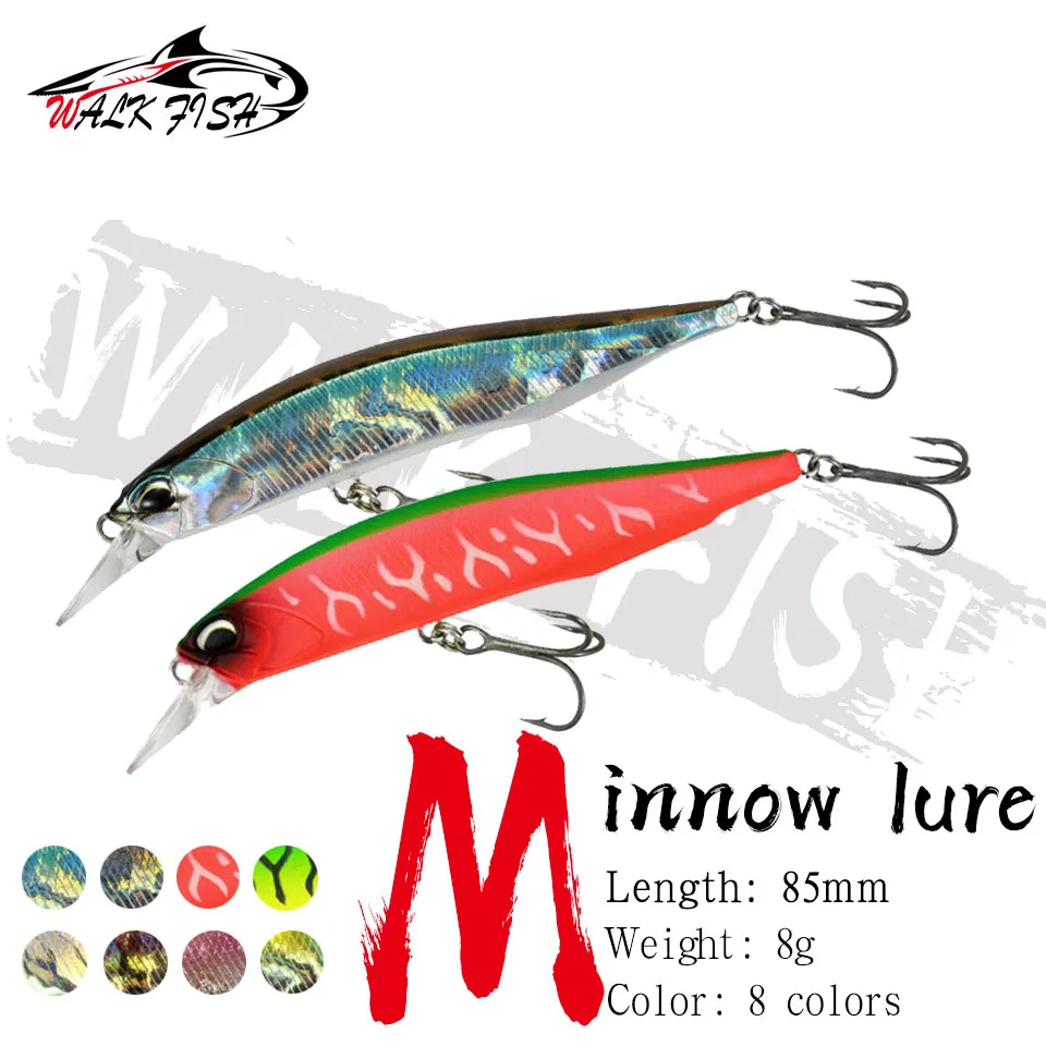 

WALK FISH 1PCS Floating Minnow Fishing Lure 85mm/8g 3D Eyes Crankbait Wobblers Artificial Plastic Hard Bait Fishing Tackle