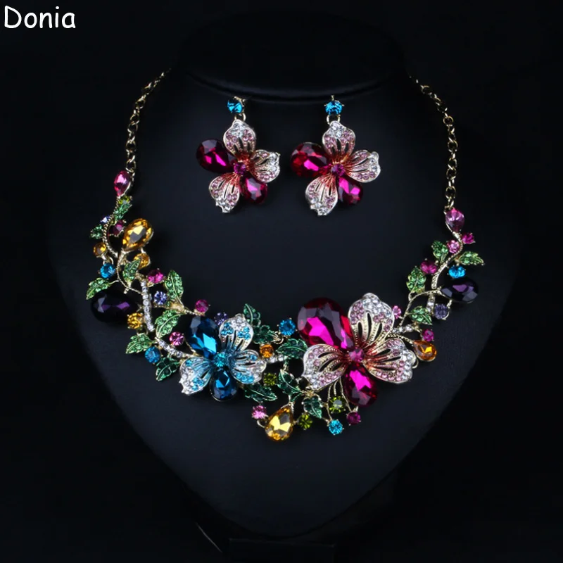 

Donia Jewelry European and American Fashion Flower Ladies Necklace Inlaid Zircon Dinner Set Silver Pin Luxury Earrings