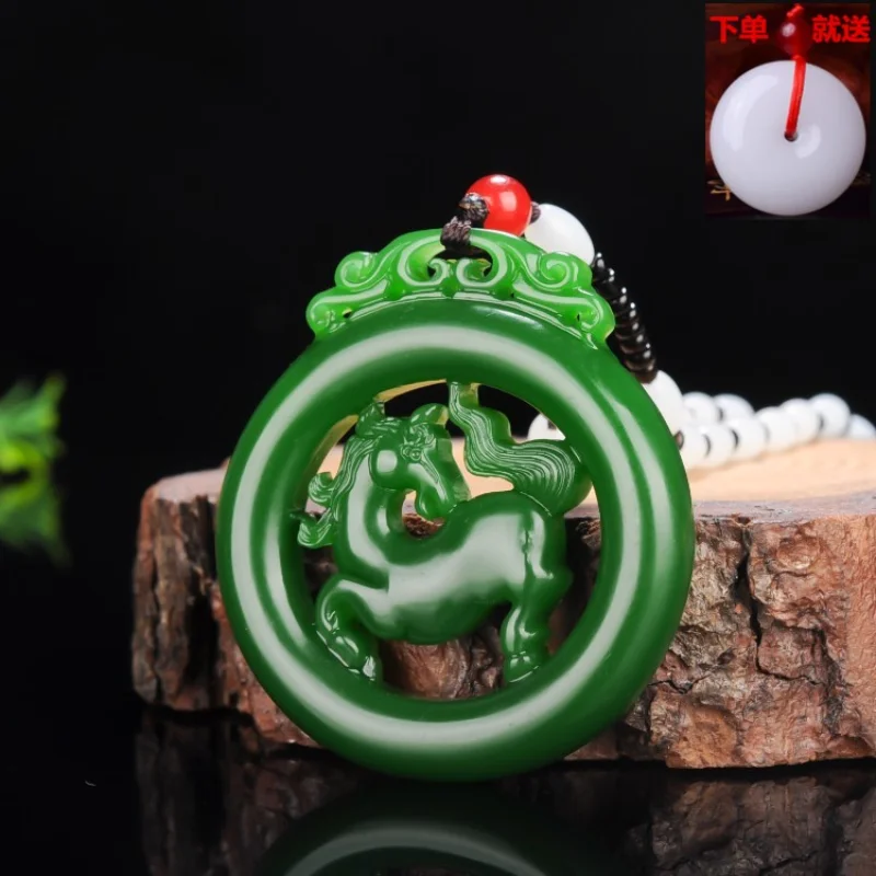 

Natural Turquoise Hand-carved Horse Jade Pendant Fashion Boutique Jewelry for Men and Women Horse To Success Necklace Accessorie