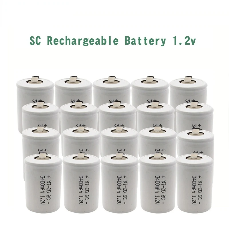 10/12/20PCS SC 3400mAh 1.2V Rechargeable Battery Sub C NI-CD Cell with Welding Tabs for Electric Drill Screwdriver Milwaukee