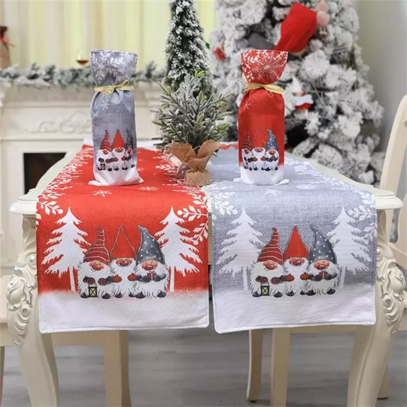 

Christmas Table Runner Fashion Red Gray Santa Claus Christmas Table Desktop Decorative Tablecloth Christmas Ornament New Year