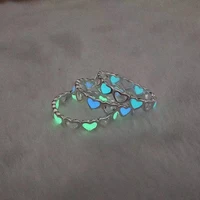 adjustable hollow heart luminous ring glow in dark silver color rings for women friends gift vintage fashion jewelry ring
