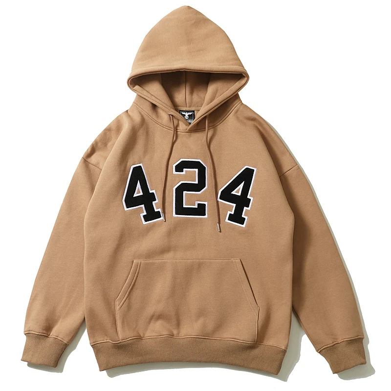 

Retro Front Pocket Digital Number Embroidery Men's and Women's Fleece Hooded Hoodie Hip Hop Casual Oversize Pullover Sweatshirts