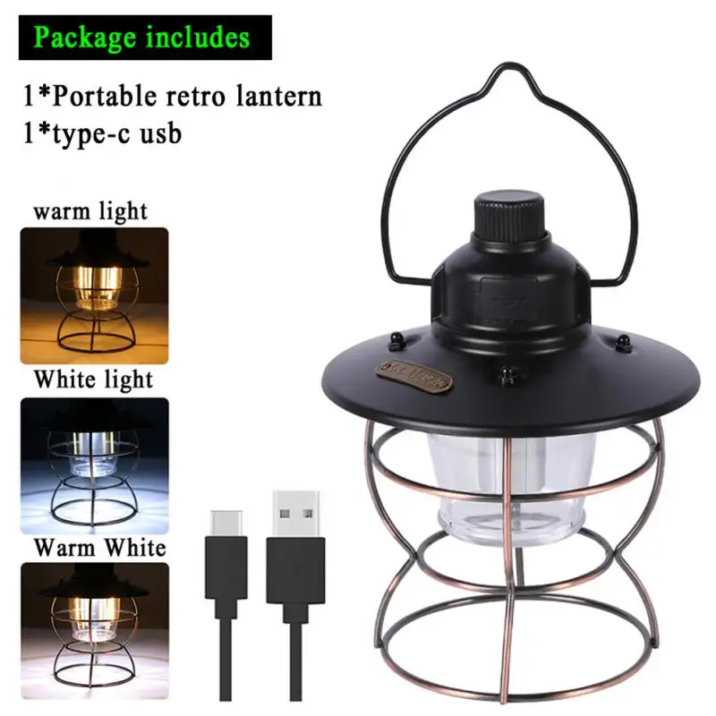 

Tent Light Bronze Multi-use Waterproof Retro Usb Rechargeable For Hiking Climbing Yard Flashlight Metal 3 Lighting Modes Lantern