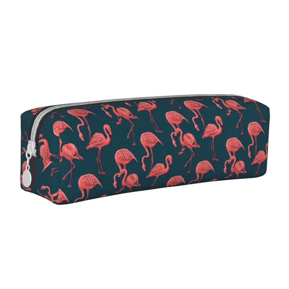 

Tropical Birds Square Pencil Case Pink Flamingo Print Teens Stationery Leather Pencil Box Retro Zipper Pen Organizer