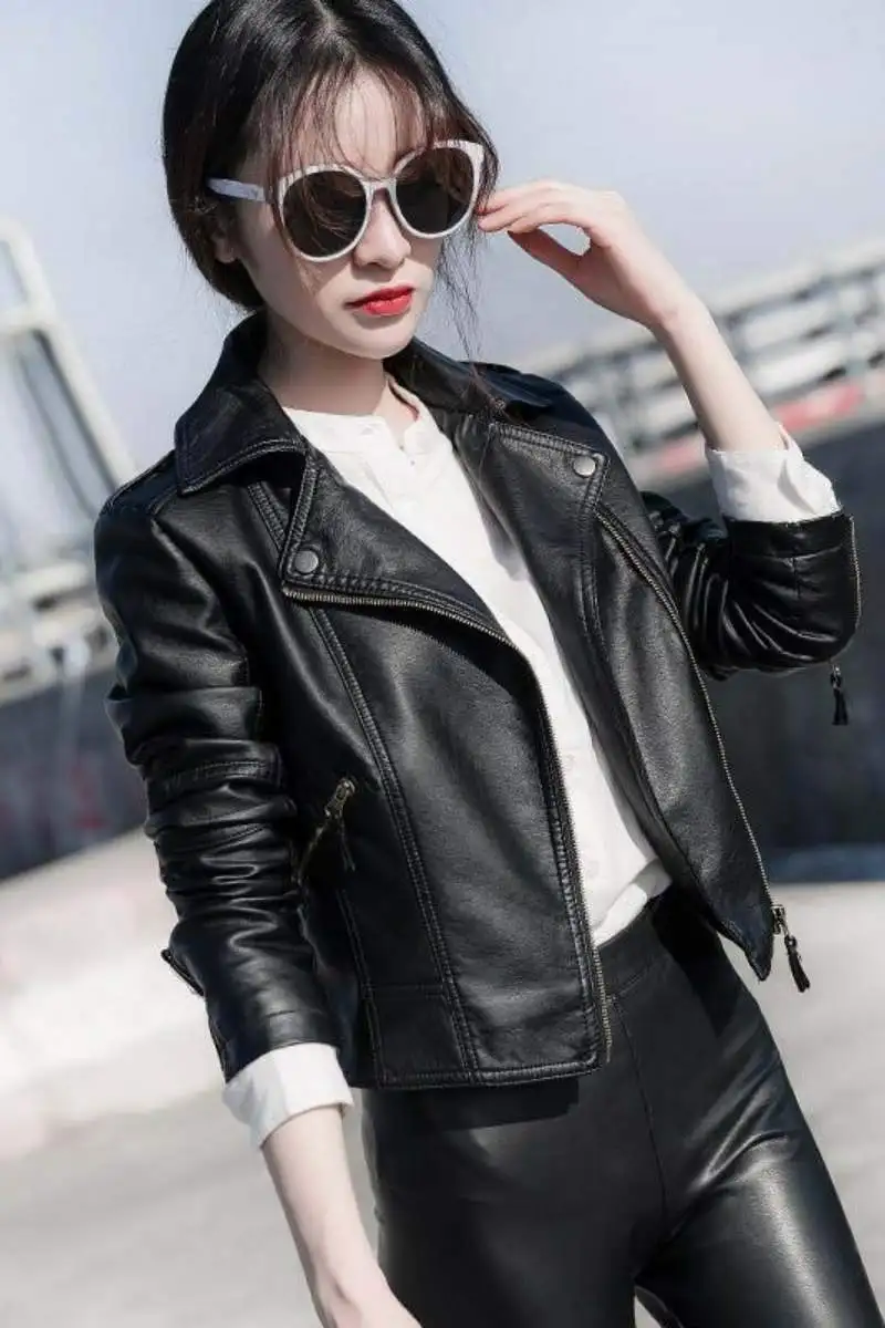 Leather Clothes Women's Short Coat Autumn Winter PU Leather Jacket Punk Gothic Motocycle Style Coat  Student Korean Slim