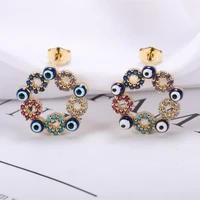korean fashion circle flower stainless steel earrings for women jewelry 2022 colorful eye stud earrings girls gift