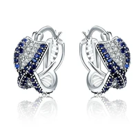 new elegant blue crystal zircon brincos silver color hoop earrings for women jewelry wedding engagement statement cross earring