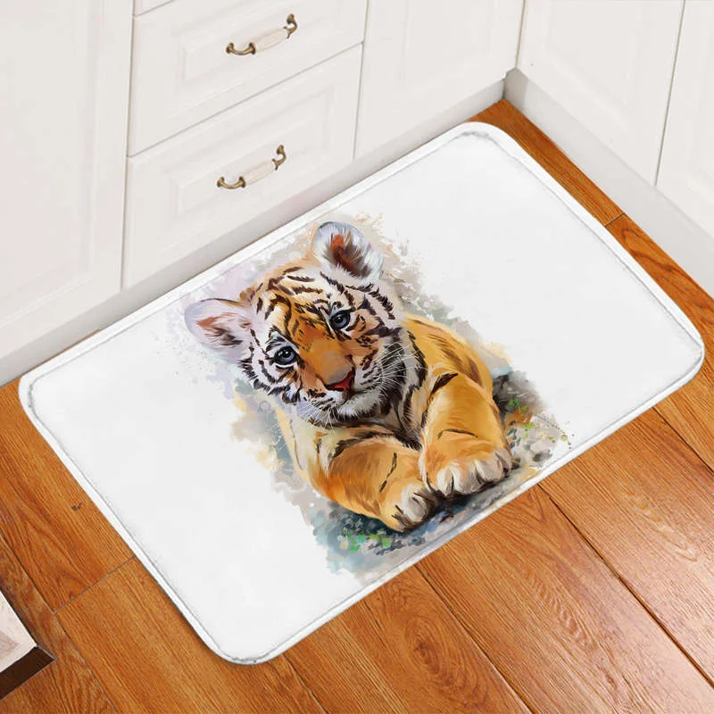 

Cute Tiger Cub Door Mat Polyester Doormat Rug Non-slip Durable Carpet Mat Footpad