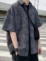 new fashion unisex high street shirts mens mens shirts short sleeves pattern tops tie dye printed gothic shirts button up shirt