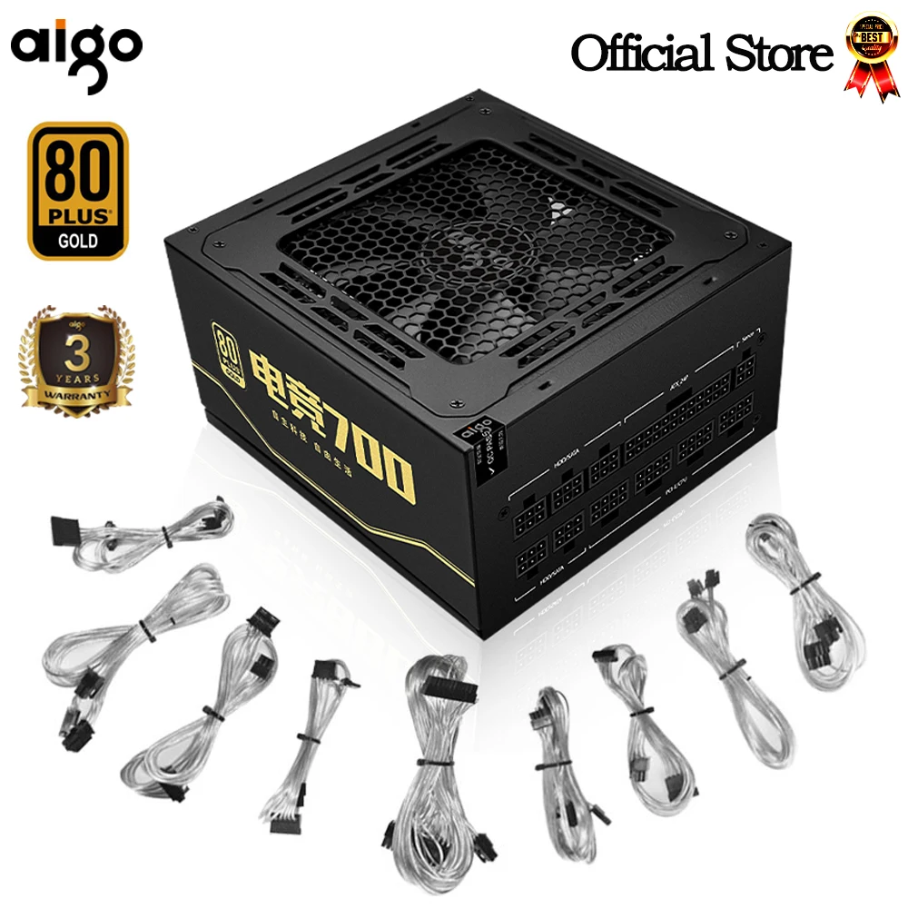 

Aigo PC computer Power Supply Rated 700W 80PLUS gold 100-240V Full module active Gaming PSU ATX 12V PFC 24Pin 14cm Fan For BTC