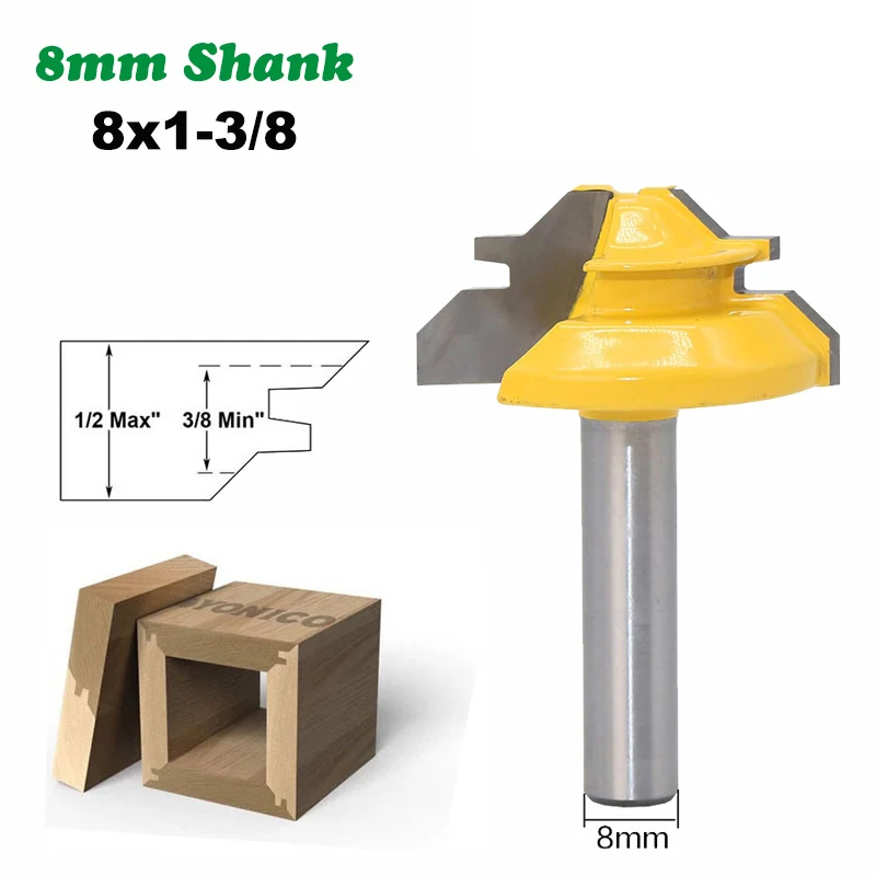 

1PC 8MM Shank Milling Cutter Wood Carving 45 Degree Lock Miter Router Bit 1/2 Stock Medium Lock Miter Milling Wood Tenon Knife