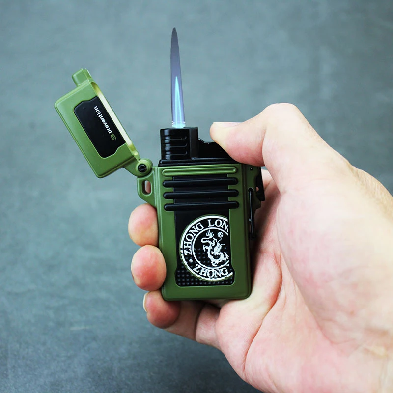 

Waterproof Outdoor Lighter With hook Refillable Butane Gas Torch Jet Lighter Gas Visible Windproof Cigar Lighter Without Gas