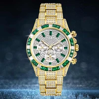 chronograph 18k plated gold watch for men full diamond mens watches rap hip hop iced out quartz wristwatch man reloj hombre xfcs