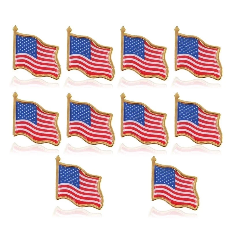 10Pcs American Flag Lapel Pin United States USA Hat Tie Tack Badge Wedding Christmas Gifts Craft For Sewing Accessories Supplies