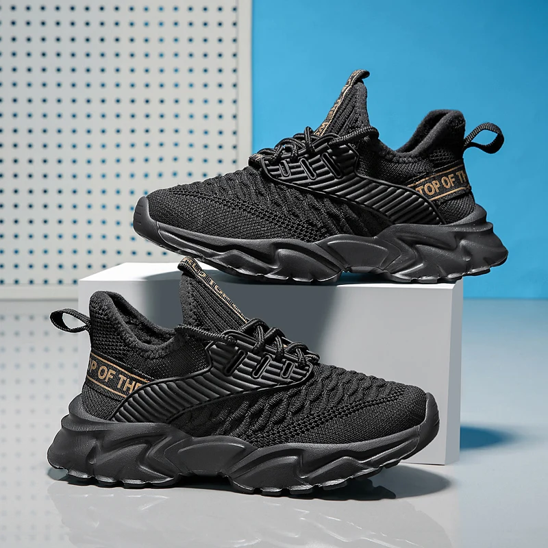 

Kids Boys Sports Shoes 2022 4-12 Years Lace Up Black White Mesh Running Children Shoes Tenis Casual Boys Sneakers Free Shipping