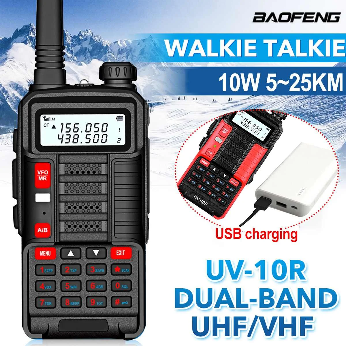 

Портативная рация Baofeng UV 10R с USB-зарядкой, портативное радио, приемопередатчик, двойная частота, для охоты, лес, город