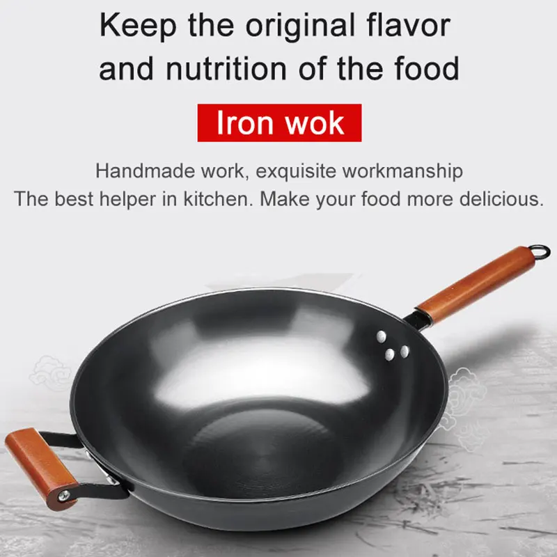 High Quality Iron Wok Traditional Handmade Non-stick Pan Non-coating Gas Cooker Induction Universal Cookware |