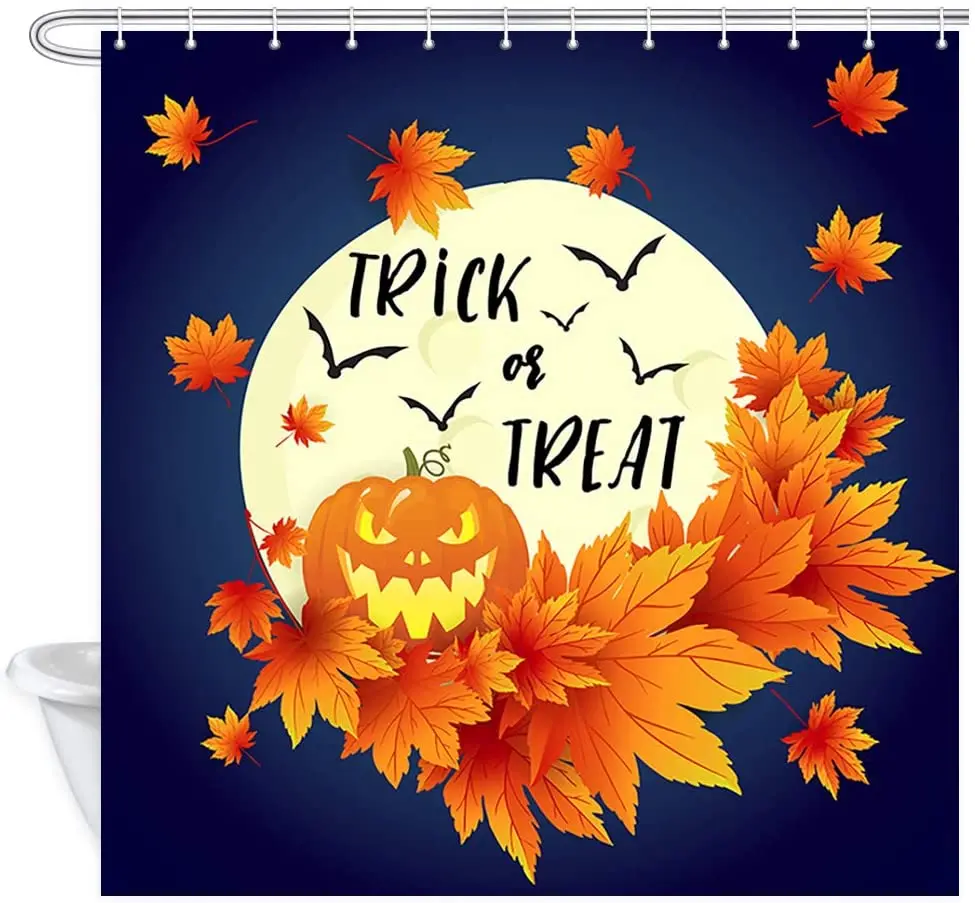 

Занавеска для душа на Хэллоуин с Тыквой и кленовыми листьями