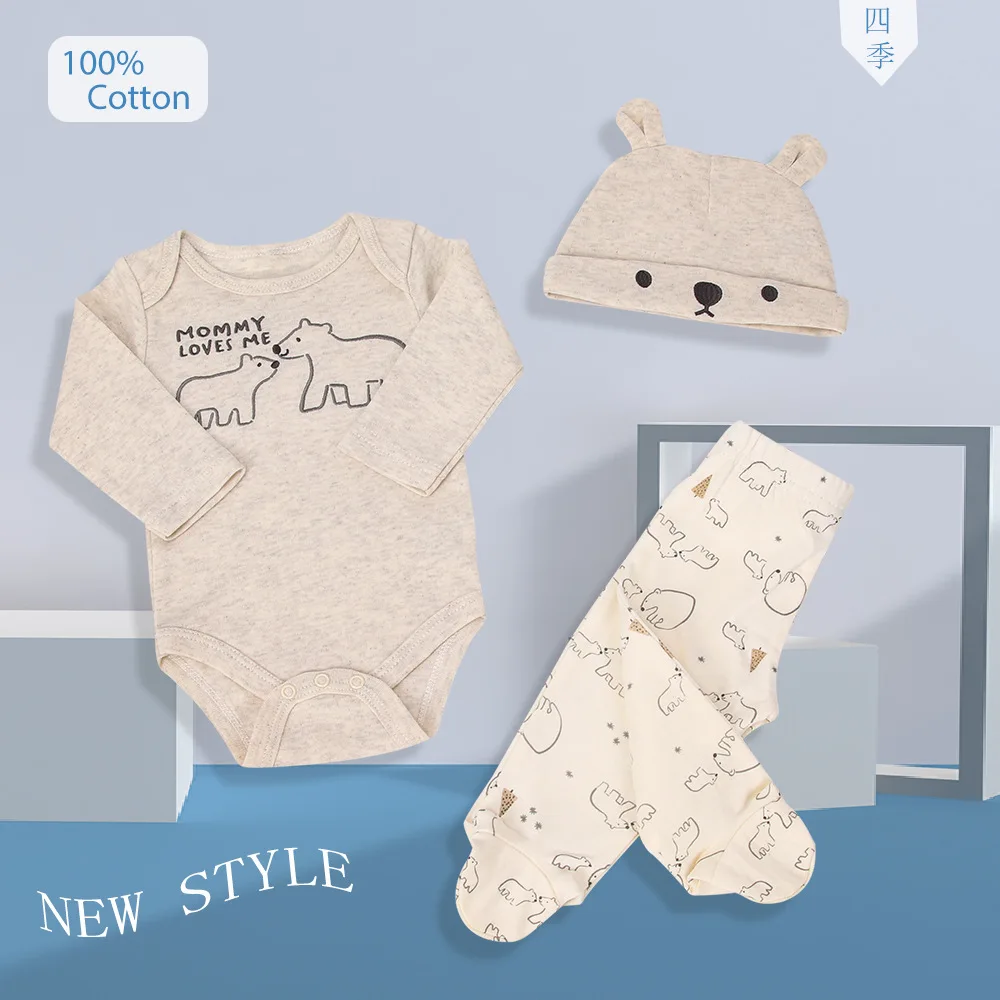 

3 шт./комплект, детский хлопковый комбинезон + штаны + шапочка