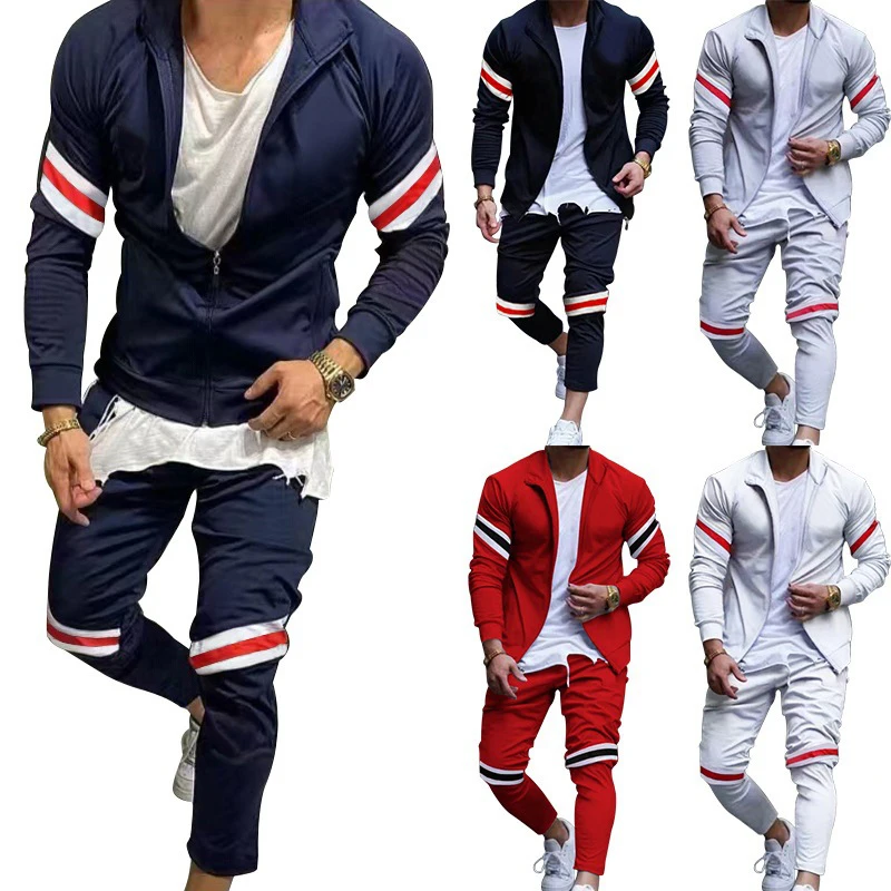 Slim Sports Long Sleeved Cardigan Sweater Casual Trousers Personality Fashion Suit Terno Masculino Completo MS002