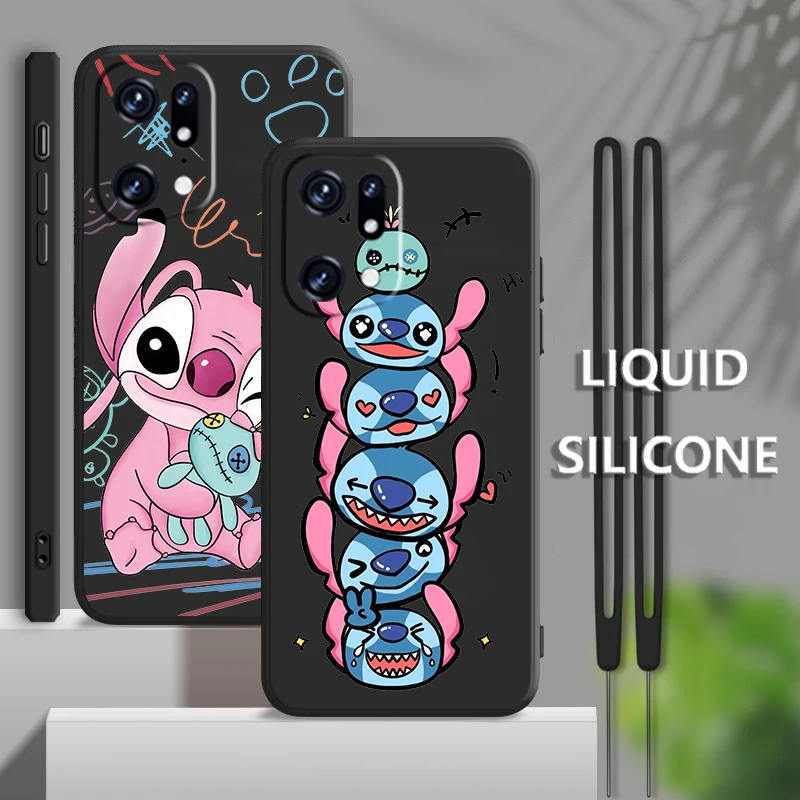 

Cartoon Stitch Lilo For OPPO Find X5 X3 X2 neo Pro Lite A5 A9 2020 A53S A77 A96 A94 4G 5G Liquid Rope Soft Phone Case Coque Capa