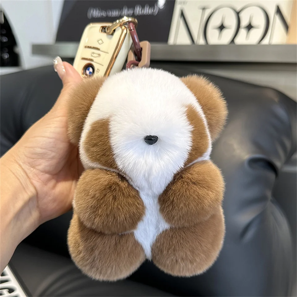 Милый плюшевый брелок для ключей изысканный медведь из меха игрушка модное
