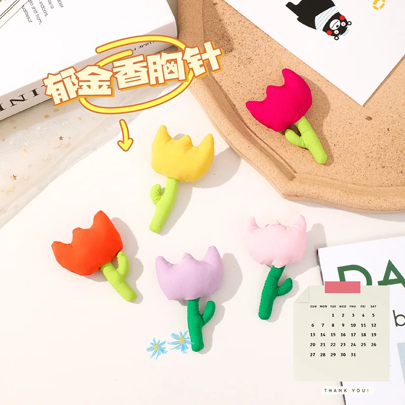 

Outai Park of 10 Spring and Summer Rustic Light Yellow Tulip Brooch Cute Luggage Accessories Diy Birthday Present