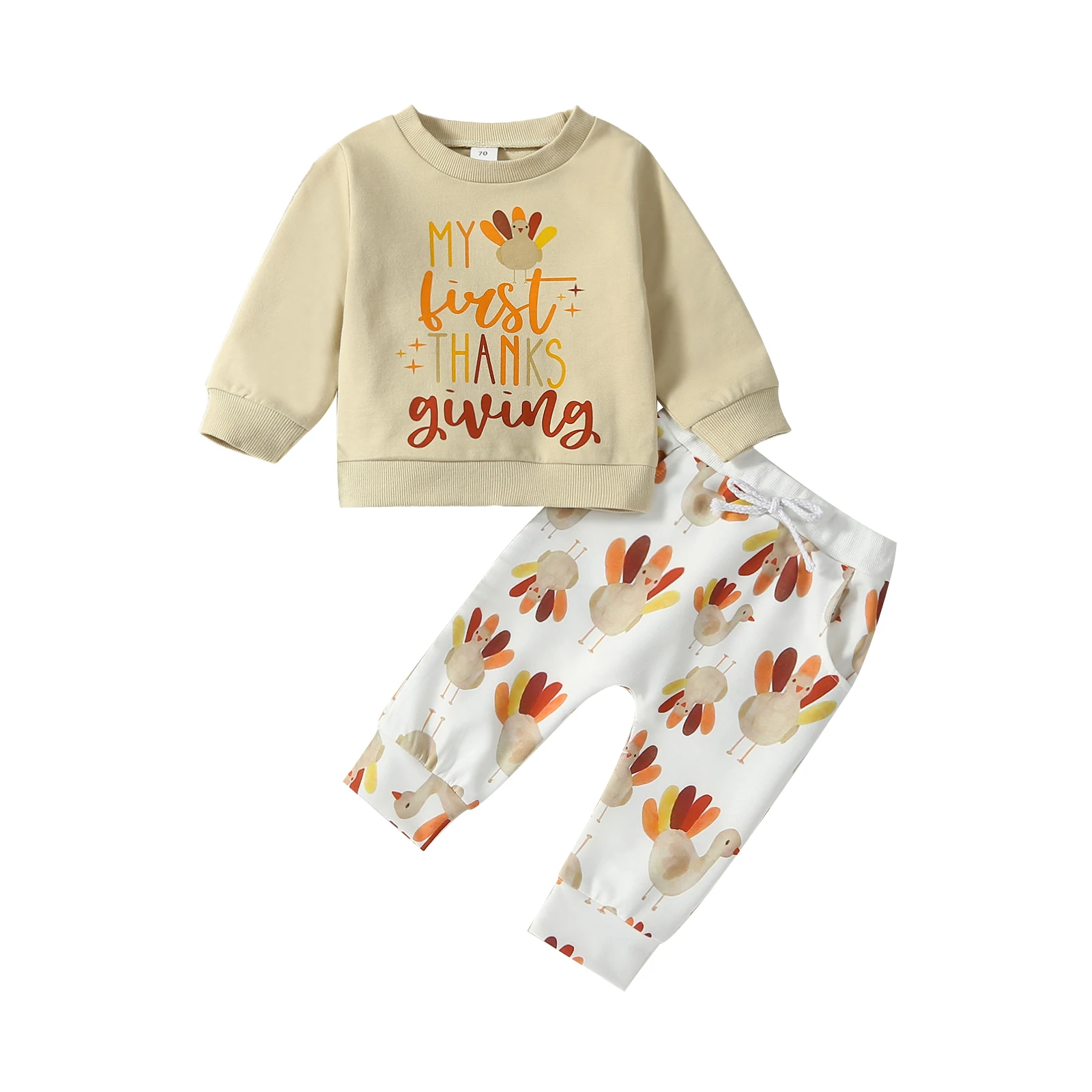 

Baby Boys Girls Clothes Sets Turkey Letter Sweatshirt Tops Long Pants
