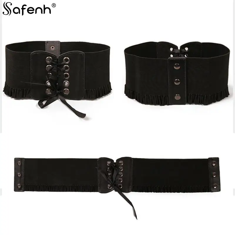 

Fashion Lady Stretch Buckle Waist Corset Around Cinch Pu Leather Tie Bowknot Fashion Women's Elastic Waist Fashion Belt