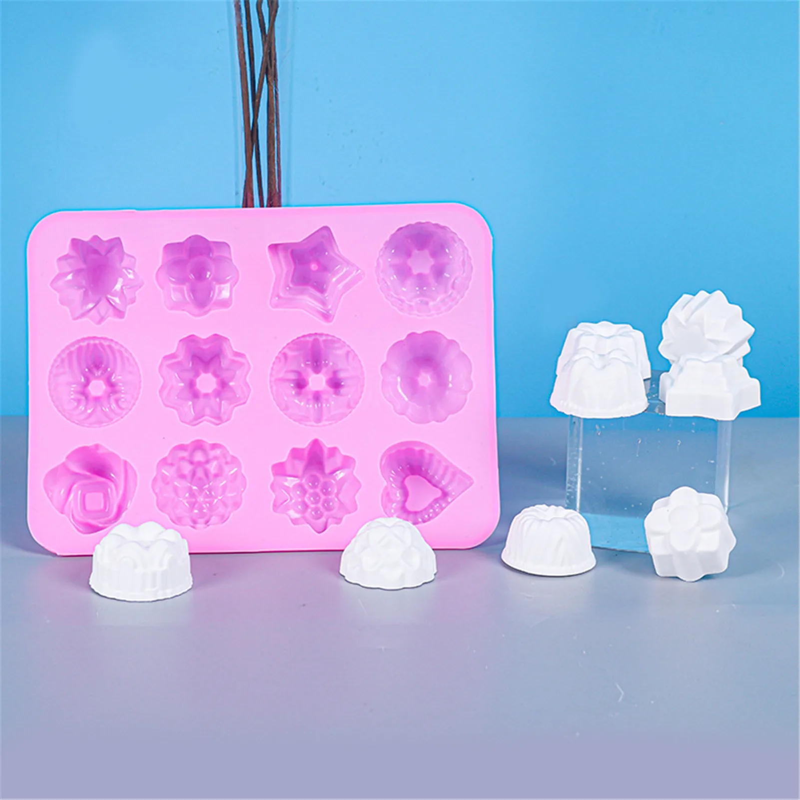 

12 Cavity Silicone Mold 3D Flower Shaped Chocolate Molds Jelly Pudding Fondant Candy Baking Molds Cake Decorating Tools