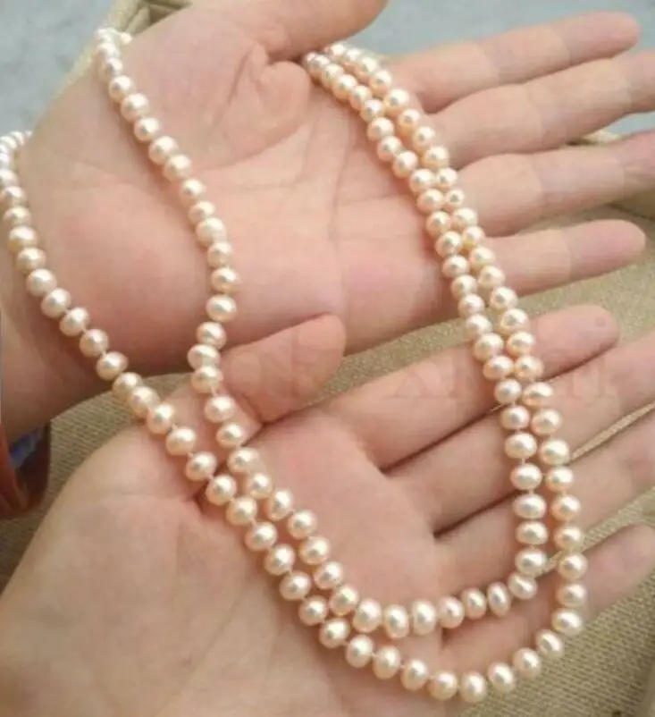 Красивое Ожерелье из натурального розового и белого жемчуга ААА 35 дюймов Красивое Ожерелье из натурального розового и белого жемчуга ААА 35 дюймов