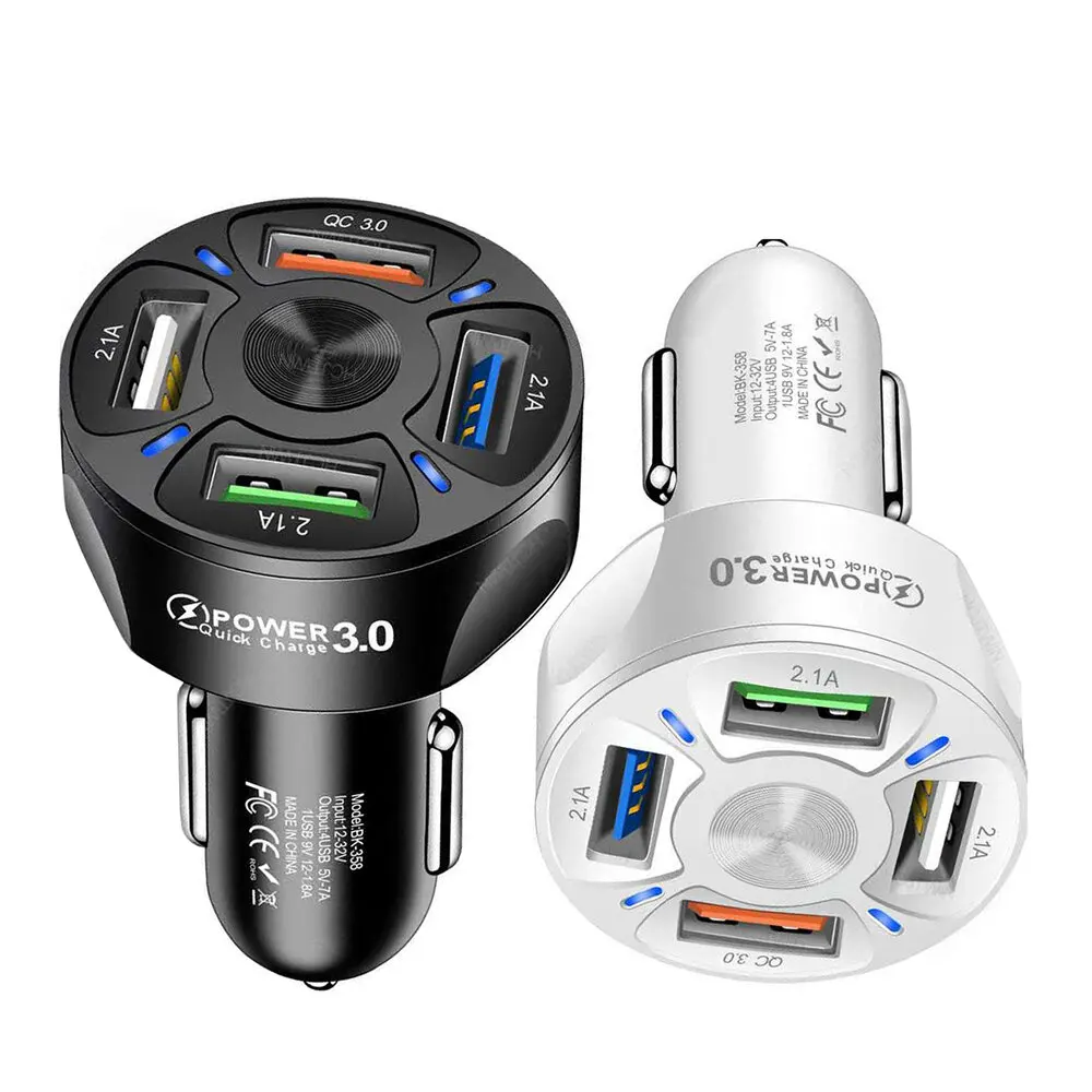 

Автомобильное зарядное устройство QC3.0 4 USB 3.1A, быстрая зарядка для IPhone 12 Pro Max Mini OnePlus 8Pro 8T 2 в 1, автомобильное зарядное устройство с прикуривате...