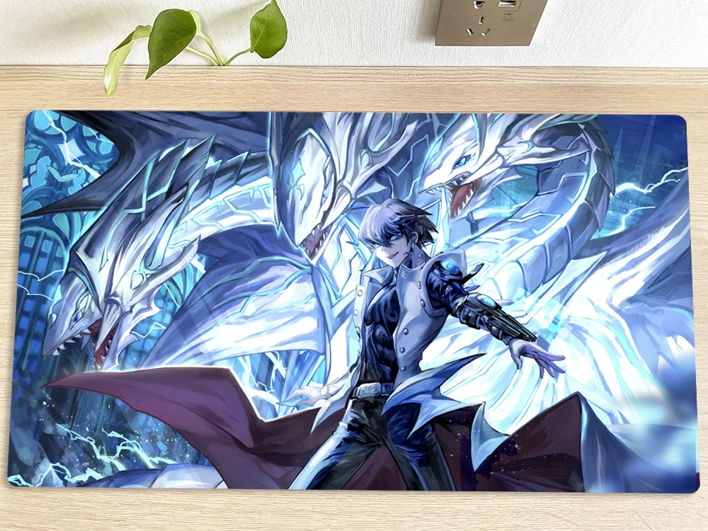 

YuGiOh Playmat Kaiba Seto Blue-Eyes White Dragon TCG CCG Mat Trading Card Game Mat Table Mouse Pad Gaming Play Mat Free Bag