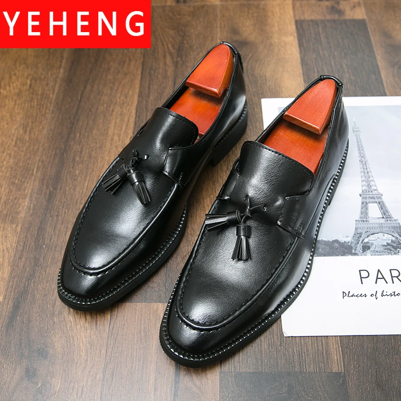 Роскошные итальянские оксфорды кожаные туфли броги Модные слипоны с кисточками