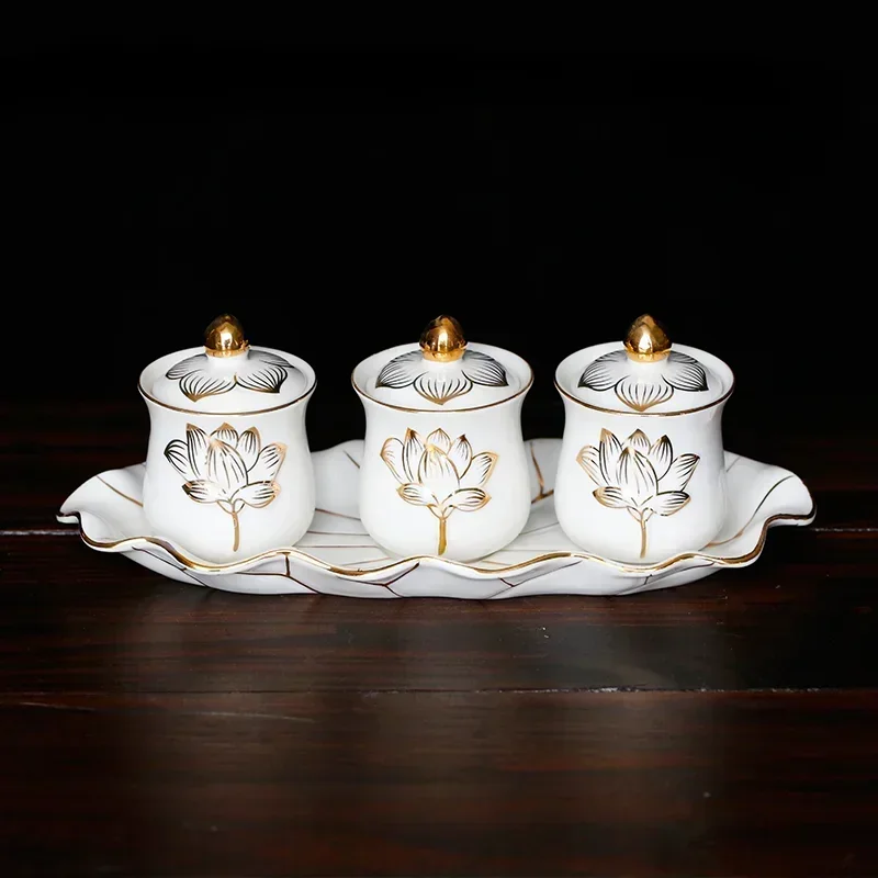 Китайская керамическая чашка для подачи воды Гуаньинь три чашки чаша Будды с