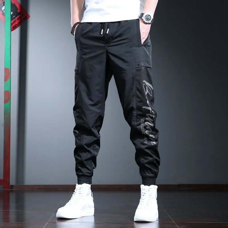Baggy Fashion Sport Pants Men 2023 Summer Thin Casual Streetwear Black Drawstring Joggers Trousers