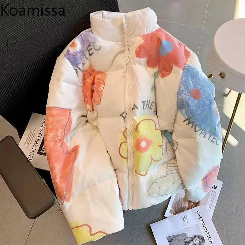 Koamissa Thick Warm Women Winter Parkas Fashion Ladies Causal Loose Print Quilted Coats Female Zipper Cropped Jackets Dropshipp