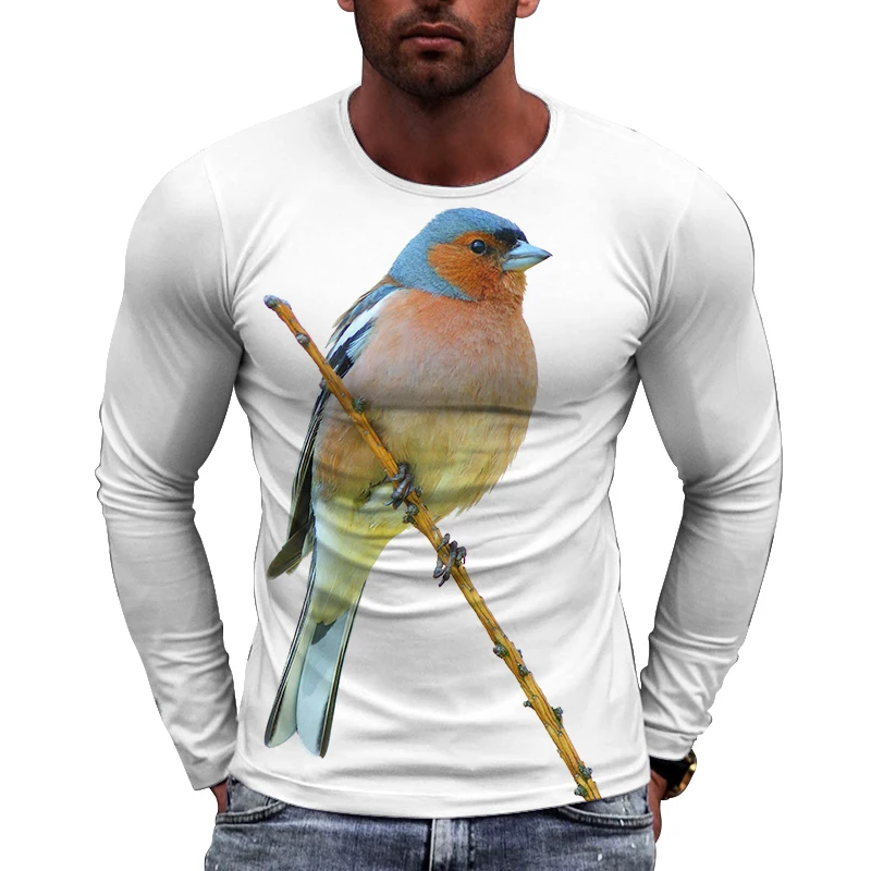 

Новая европейская трендовая Мужская футболка с изображением птиц с длинным рукавом, повседневные футболки с принтом, Индивидуальные топы в стиле хип-хоп с круглым вырезом