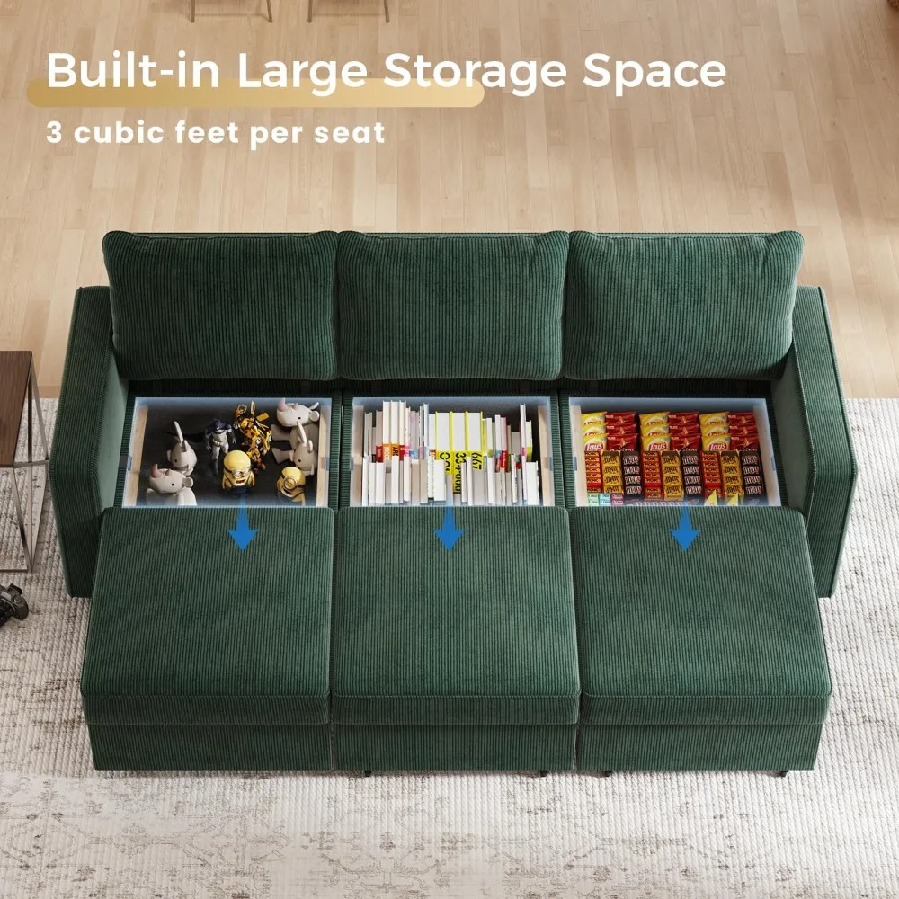 Модульный секционный диван 91-дюймовый удобный 3-местный с местом для хранения